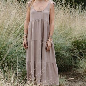 Rachel Pally light buttery yellow cotton linen like maxi tank textured dress